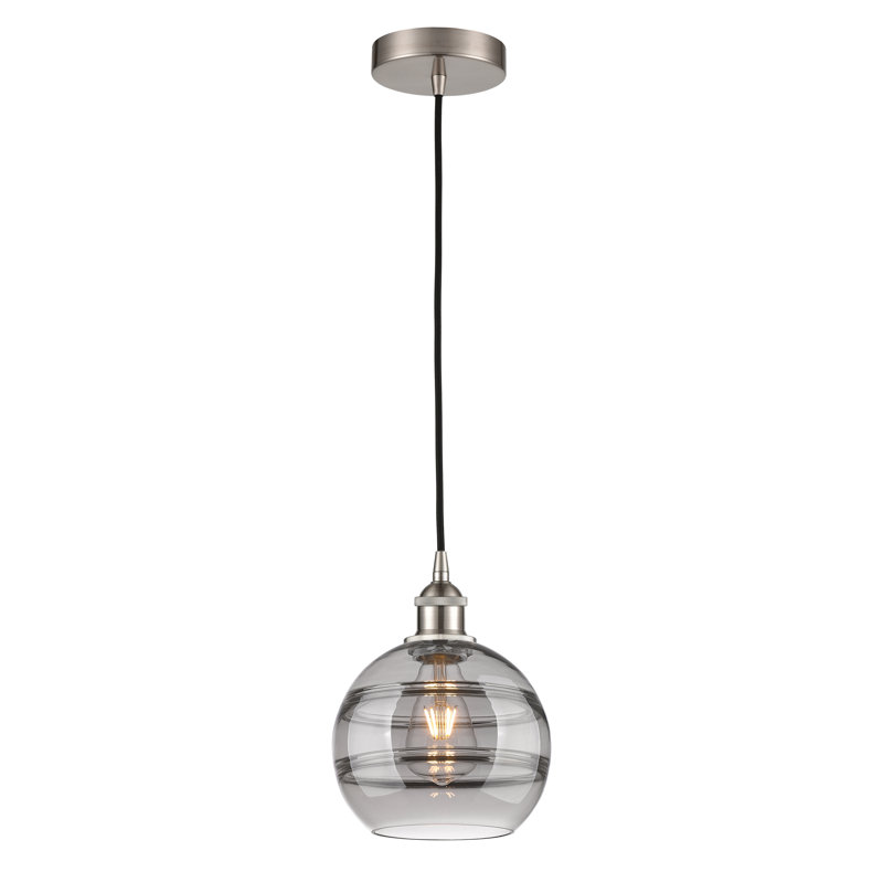 Luminaire suspendu 1 lumière Edison Bienes-616-G556, H 9,88 po x l 8 po x P 8 po, Transparent, Nickel satiné brossé