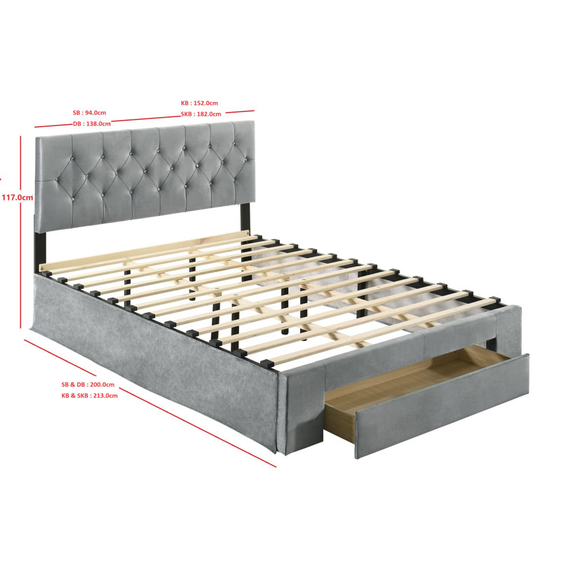 Aerilyn Upholstered Storage Bed, Silver Grey, Kingsize (5')