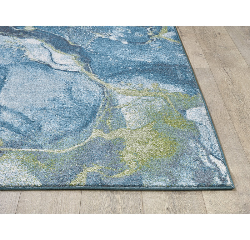 Tapis bleu sauge bleu moderne, Rectangle 3 pi x 5 pi