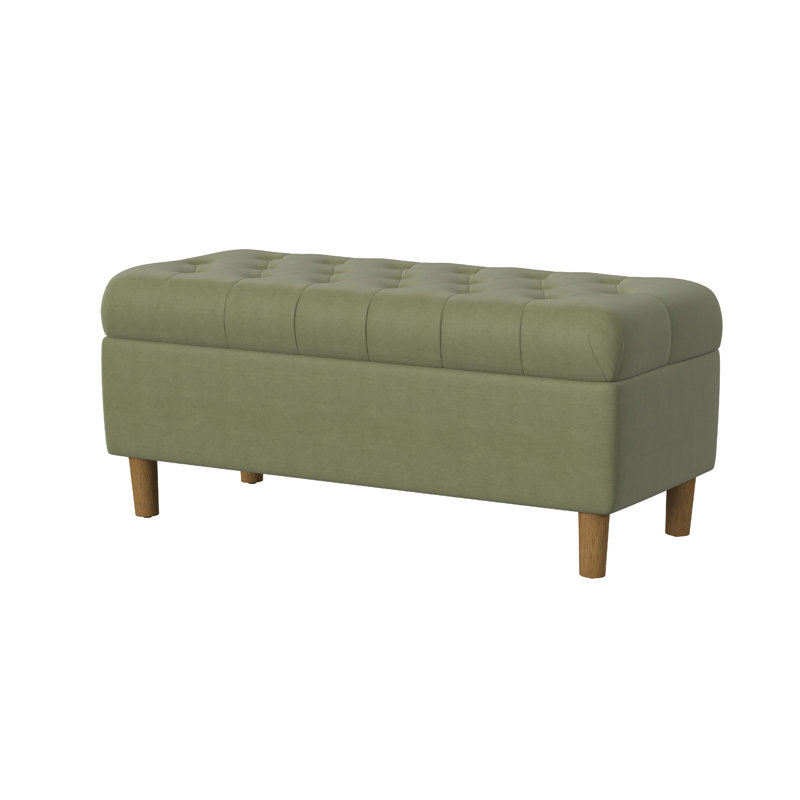 Polyester Upholstered Storage Bench, Light Sage Green
