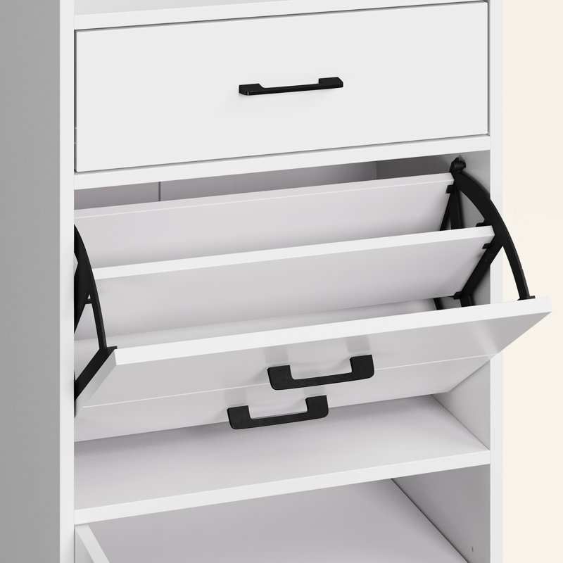 Atta 19.7"W X 69"L Hall Tree Shoe Storage Cabinet with Pegboard, White