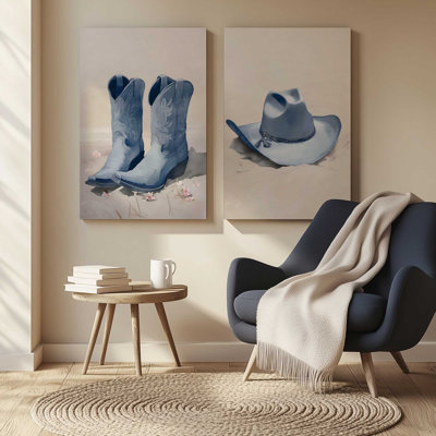 Cowboy Essentials in Blue Set of 2 Wrapped Canvas