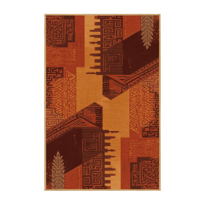Tapis moelleux moelleux à motif de blocs d'inspiration mondiale Dahill - reliure brun clair