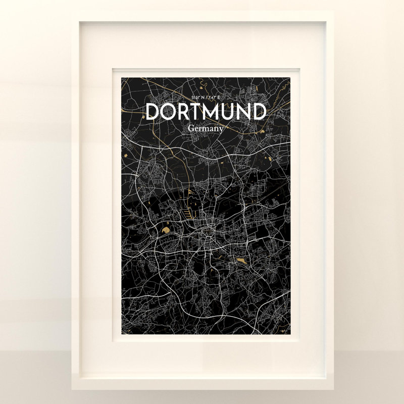 Dortmund City Map in Luxe 1 Piece Wall Art, 27.6cm H x 19.7cm W x 0.05cm D