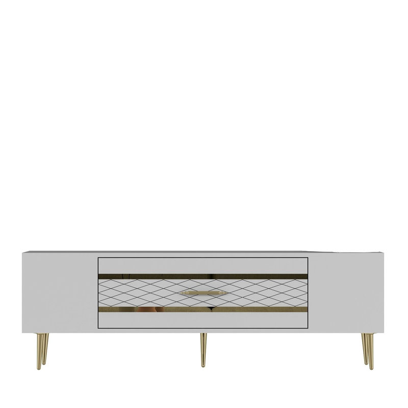Meuble télé 59,1 po x 19,0 po x 13,8 po Catena Modern White and Gold | Panneau de particules revêtu de mélamine à 100%, conception murale | Mobilier élégant et durable pour le salon, concept contemporain de couleur unie