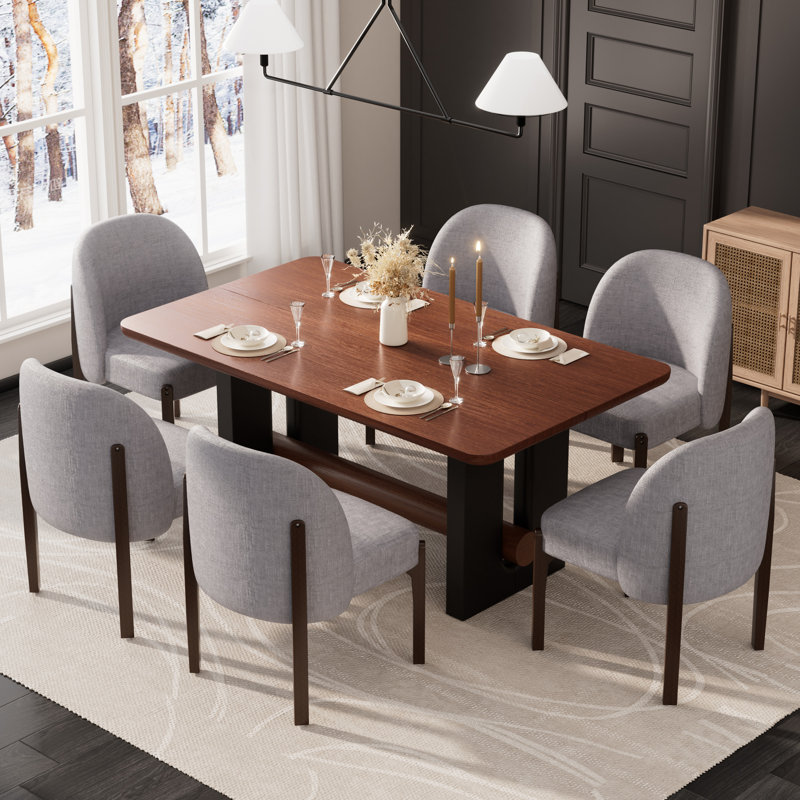Table de salle à manger en noyer avec chaises rembourrées 4/6 pour petits espaces modernes, cuisine, salle à manger, Gris