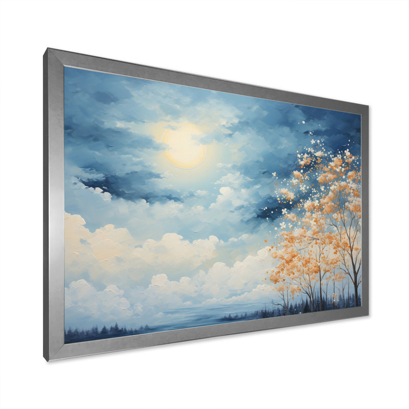 " Clouds Canopy Pointillism Landscape I ", Silver Picture Framed, 30" H x 40" W x 1.5" D
