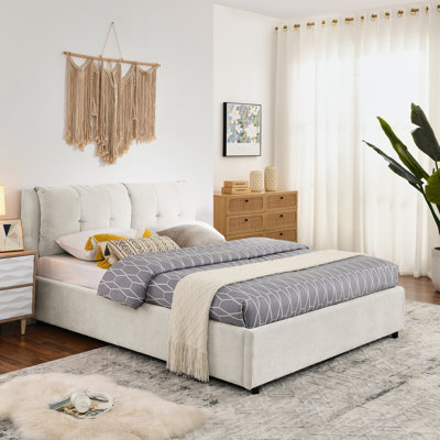 Queen Size Storage Upholstered Hydraulic Platform Bed with Integrated Headboard, Soft Chenille Fabric for Comfort and Style