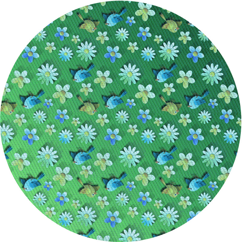 Tapis vert à motif floral, Rond 4 pi