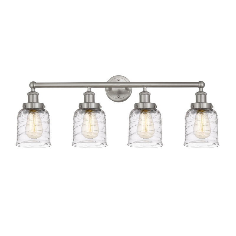 Éclairage pour meuble-lavabo à 4 lumières à intensité variable Asheton, Tourbillon déco transparent, Nickel satiné brossé