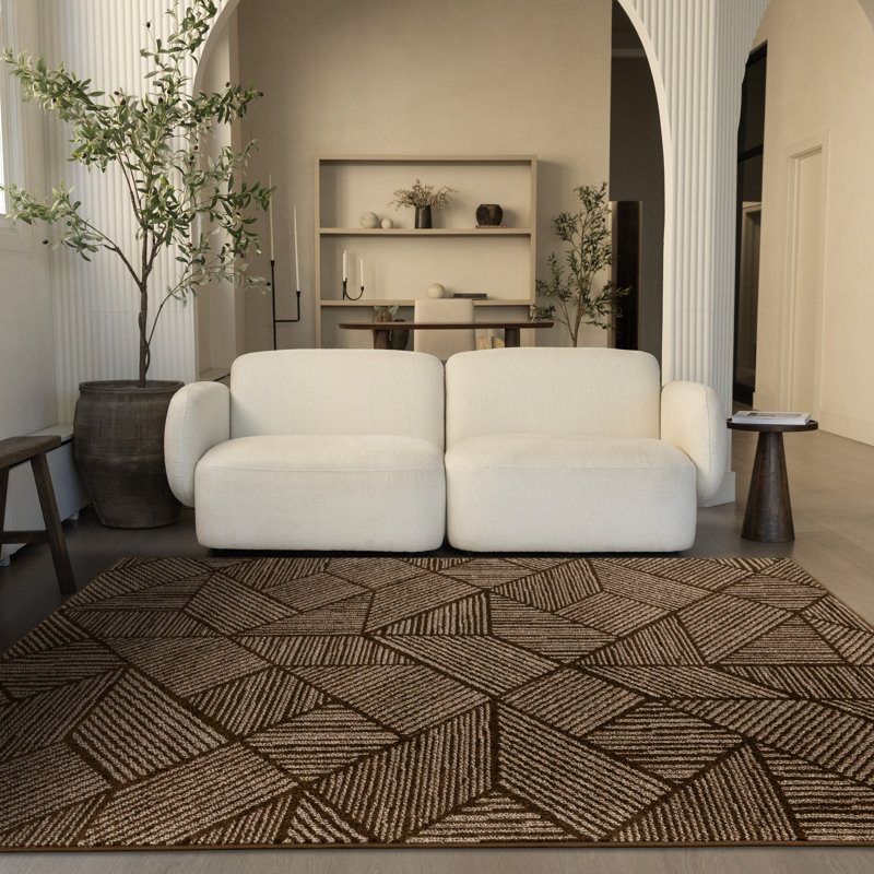 Tapis d'intérieur contemporain rayé brun moderne, 7 pi 10 po x 10 pi 6 po