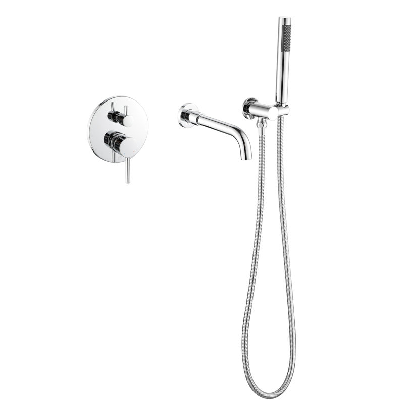 Robinet de baignoire mural moderne avec douche à main Robinet de baignoire en laiton massif, Chrome chrome