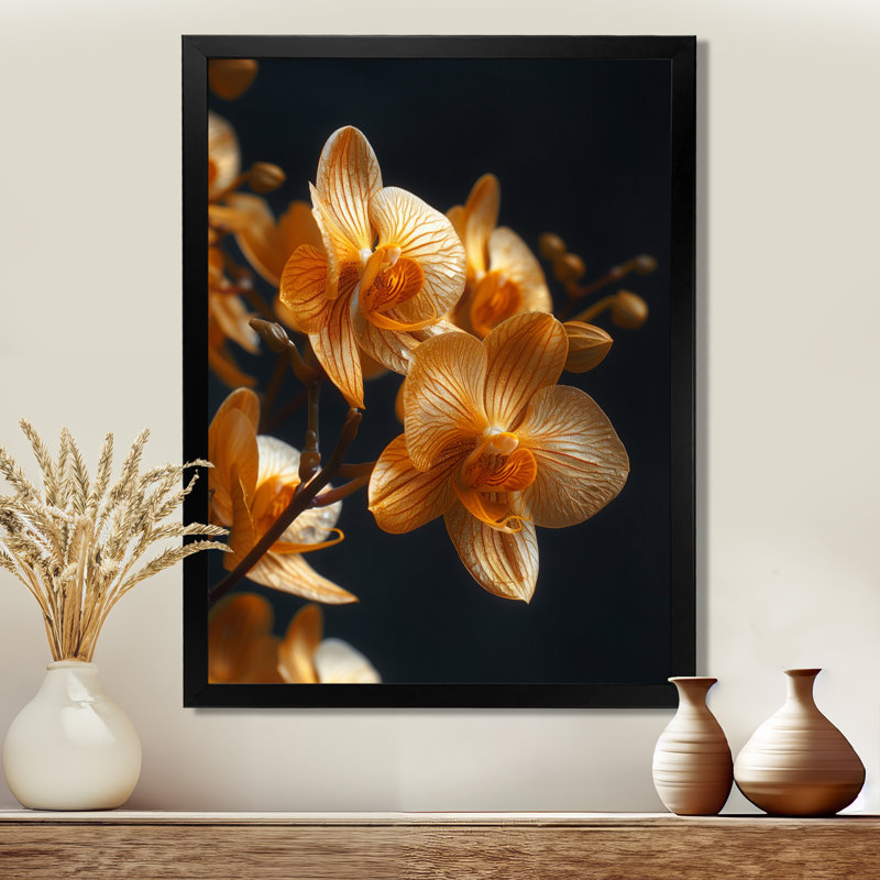 Orchidées noires parfumées Fusion III - art mural Orchidées, Cadre simple noir, H 12 po x l 20 po