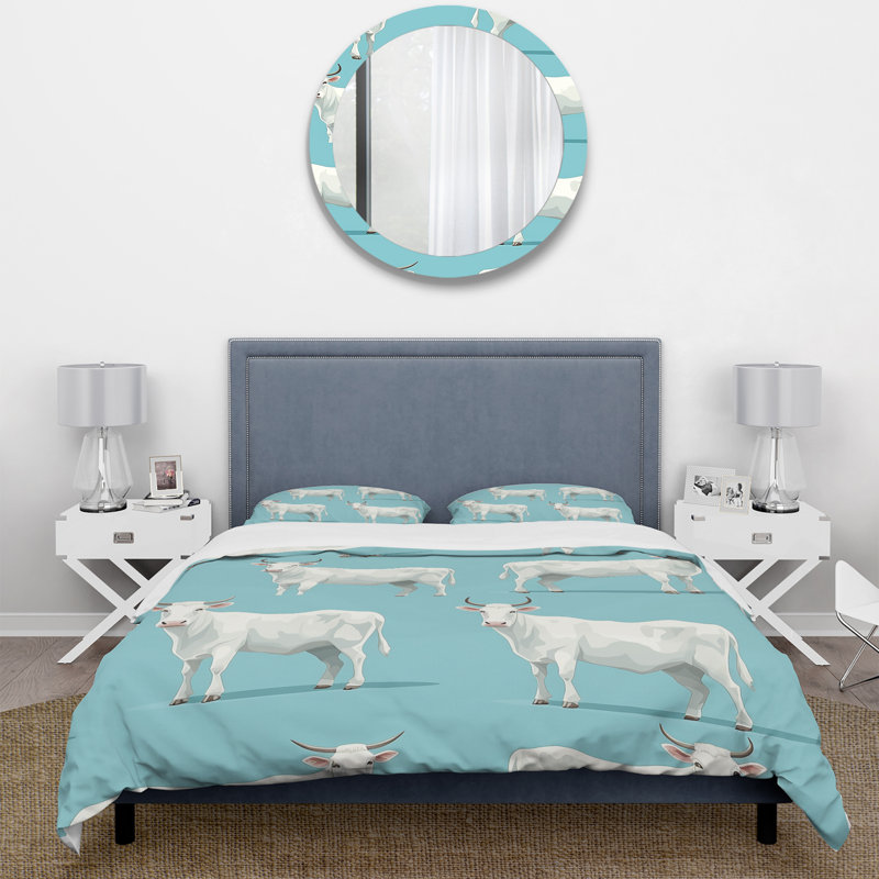 Ensemble de housse de couette Minimalist White Cow, Housse de couette simple + 1 taie décorative stan