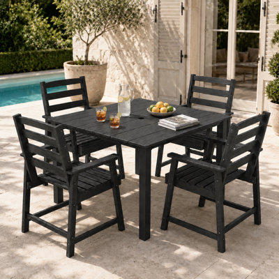 4-Person HDPE Outdoor Patio Dining Set, 1 Square Table and 4 Armchairs