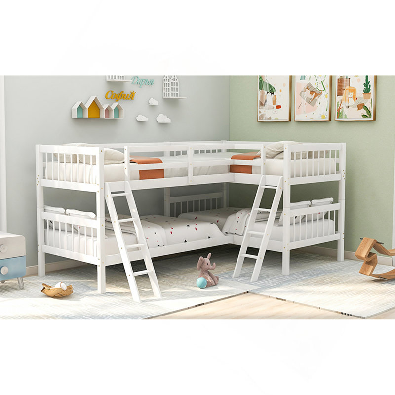 L-Shaped Bunk Bed With Ladder,Twin Size-Grey