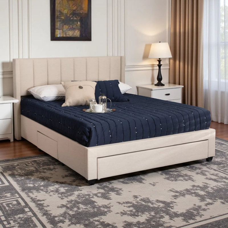 Bremra Transitional Full Size Storage Platform Bed in Beige, 42.56'' H X 56.93'' W X 83.18'' L, Beige, Full / Double