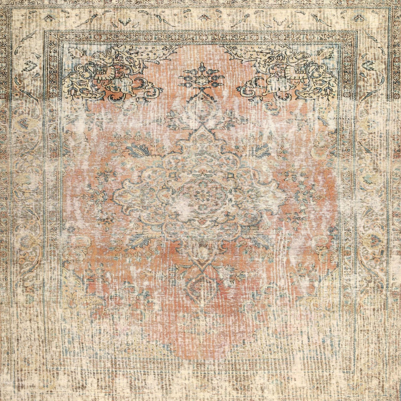 Tapis contemporain orange / beige, Carré 6 pi