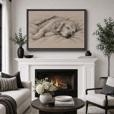 «Sleeping Golden Retriever», impression sur toile encadrée, impression sur toile