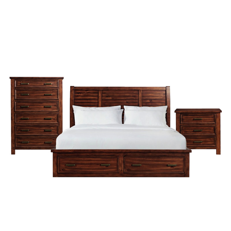 Ensemble de chambre à coucher 3 pièces avec rangement Picket House Furnishings, Brun, Très grand lit