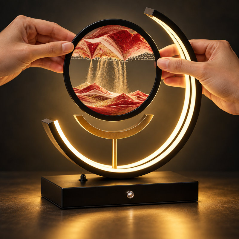 Lampe de table moderne à intensité variable, effet sable, avec disque en verre réversible, 3 températures de couleur et télécommande