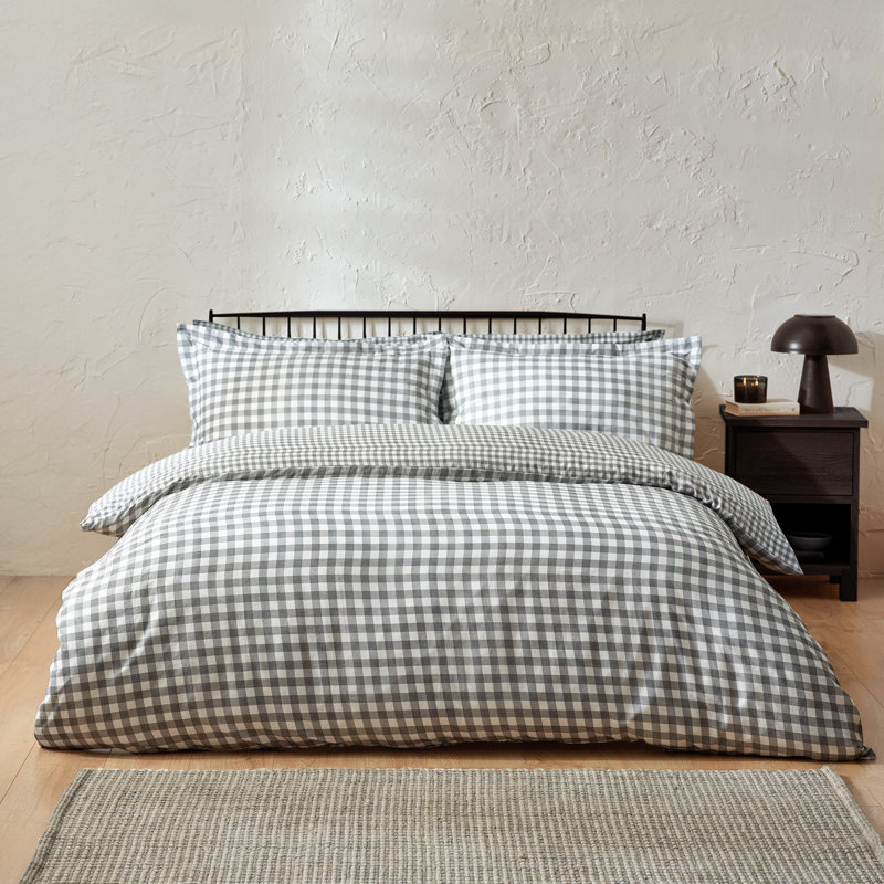 Barton Gingham Check Duvet Cover Set, Super King Duvet Cover + 2 Standard Pillowcases, Grey/White