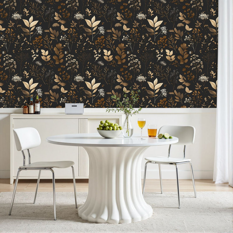 Papier peint adhésif bohème Boho Farmhouse Elegant Botanical Gold, 117.96" L x 23.6" W