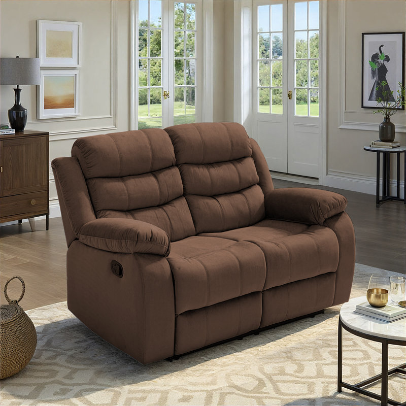   Reclining Loveseat Velvet RV Recliner Couch 2 Seater with Side Pocket, Double Wall Hugger Loveseat Recliner Sofas for Living Room, RV, Home Theater-Brown