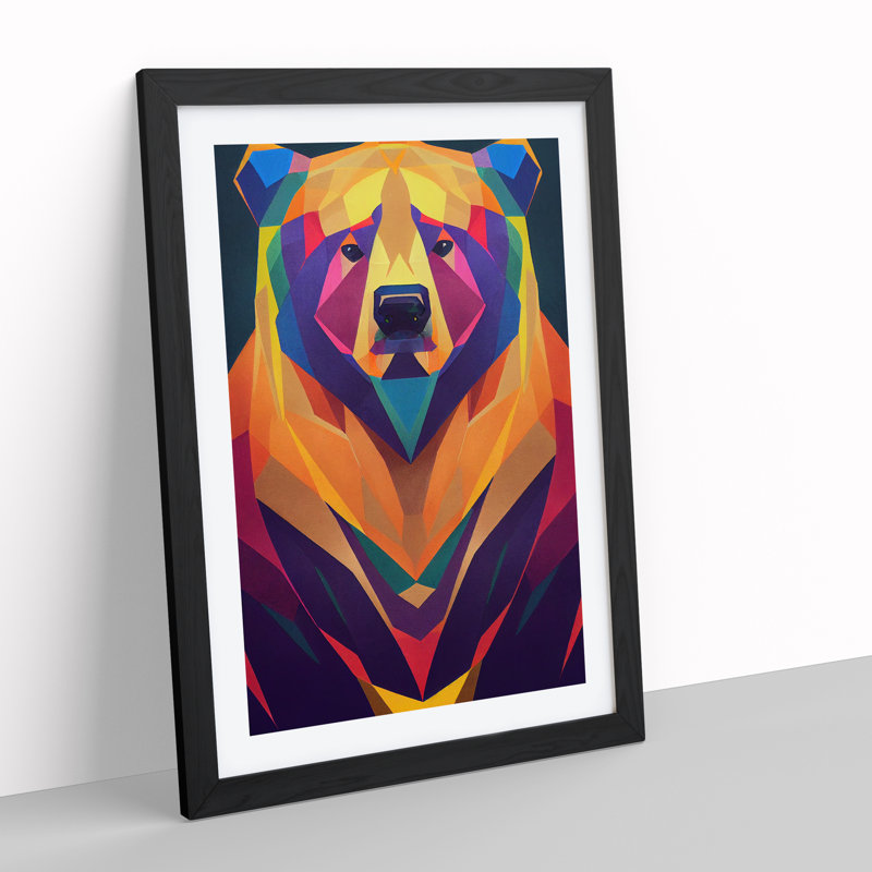 Geometric Bear No.7 Abstract - Single Picture Frame Print, Black, 64cm H x 46cm W x 2cm D