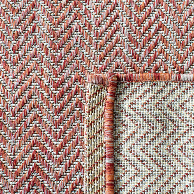 Tapis d'intérieur / extérieur Deycy, Red/Beige, Tapis de couloir 2 pi 3 po x 14 pi