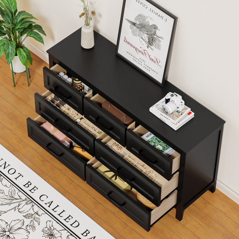 Commode moderne à 7 tiroirs avec coffre de rangement en bois l 54 po, Noir