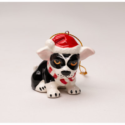 Ornement 2 pi 8 po Boston Terrier avec chapeau de Noël