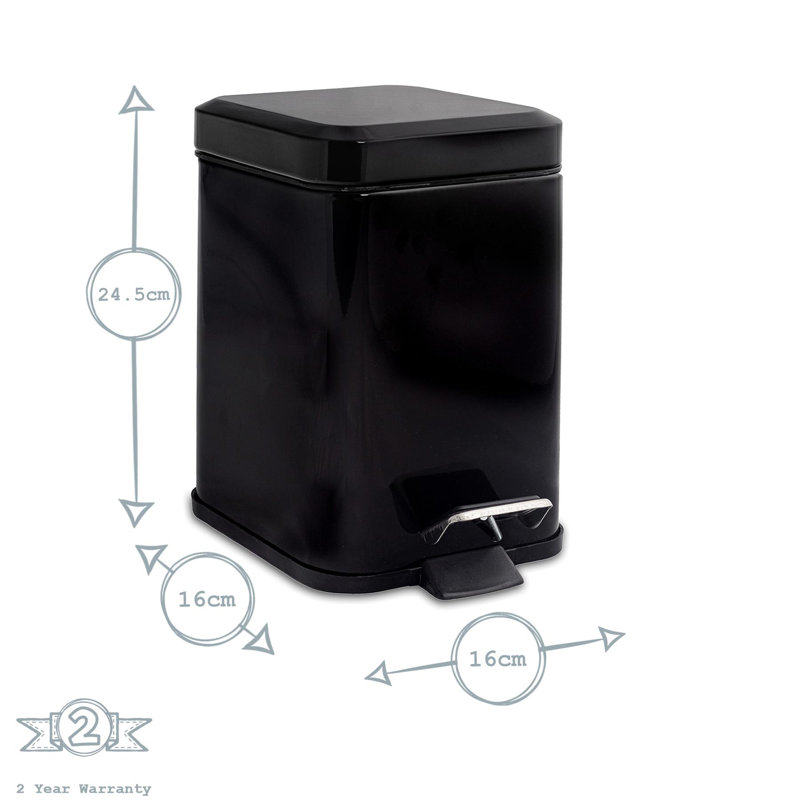 Harbour Housewares 3L Square Bathroom Pedal Bin, Black