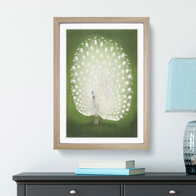Peacock by Ohara Koson - Picture Frame Painting Print, 36cm H x 27cm W x 2cm D, Oak Framed
