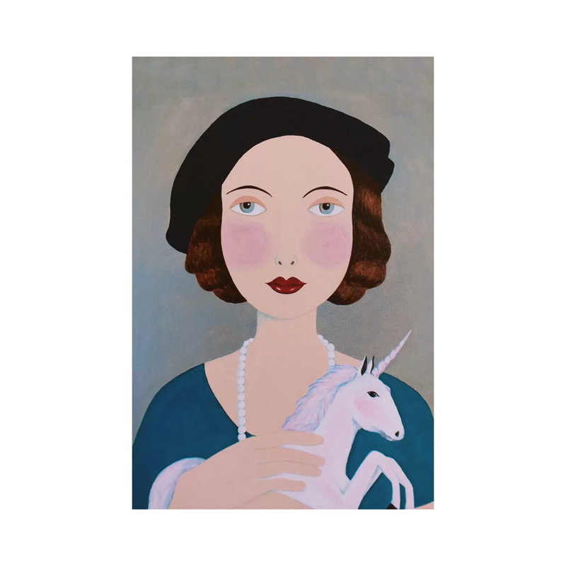 Woman With Unicorn by Sally B - Gallery-Wrapped Canvas Giclée on Canvas, 30.48 cm H x 45.72 cm W, Canvas