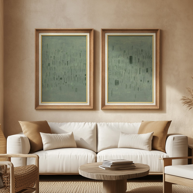 Duo de tons neutres de tons neutres terreux neutres - ensemble de 2 reproductions d'art encadrées de qualité supérieure sur papier 26 po x 36 po