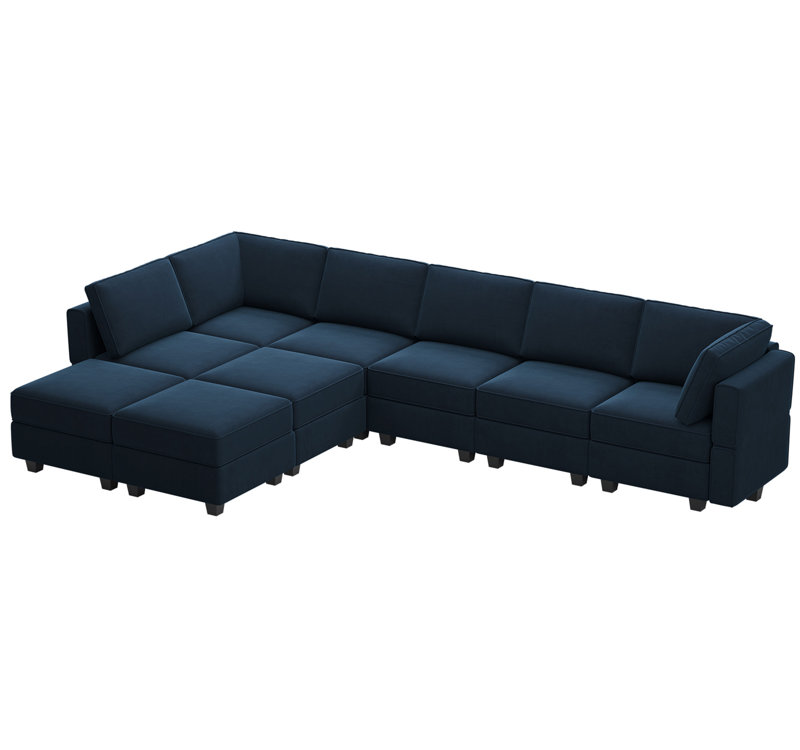 Wylodene 9-Piece Reversible Modular and Standard Velvet Sectional with Storage, Blue Velvet