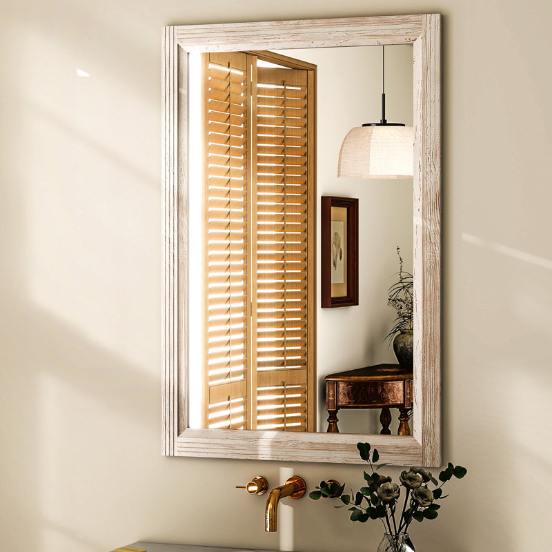 Wood Framed Wall Mirror, 38" x 24", White Wood