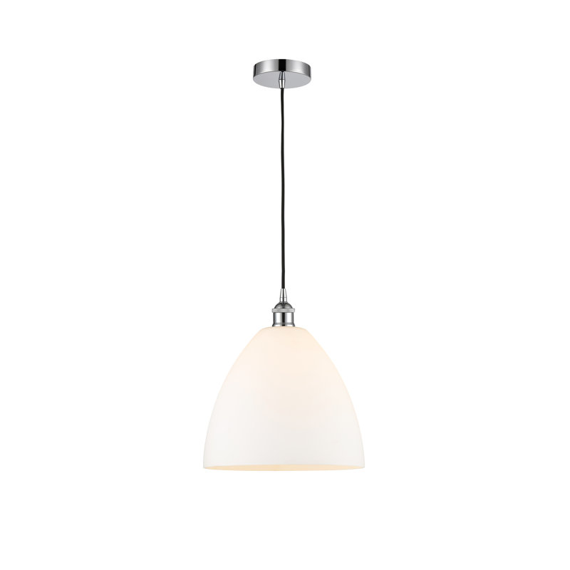 Luminaire suspendu en forme de dôme à 1 lumière Bluford, Blanc, H 13,75 po x l 12 po x P 12 po, Chrome poli
