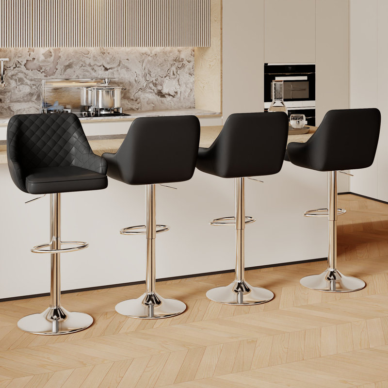 Ensemble de 4 tabourets de bar Aryelle, tabourets réglables à hauteur de comptoir avec dossier et accoudoirs, chaises de bar pivotantes modernes avec repose-pieds, tabourets de cuisine en polyuréthane revêtus d'îlot de cuisine, noir