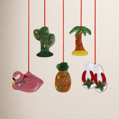 Nostalgic 4" 5 Piece Ceramic Tropical Ornaments