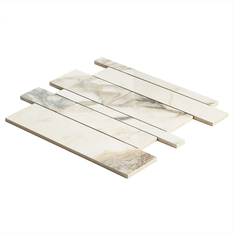 Saroshi 11.41 in. x 11.69 in. Polished Porcelain Marble Look Floor and Wall Mosaic Tile, Calacatta Rustico
