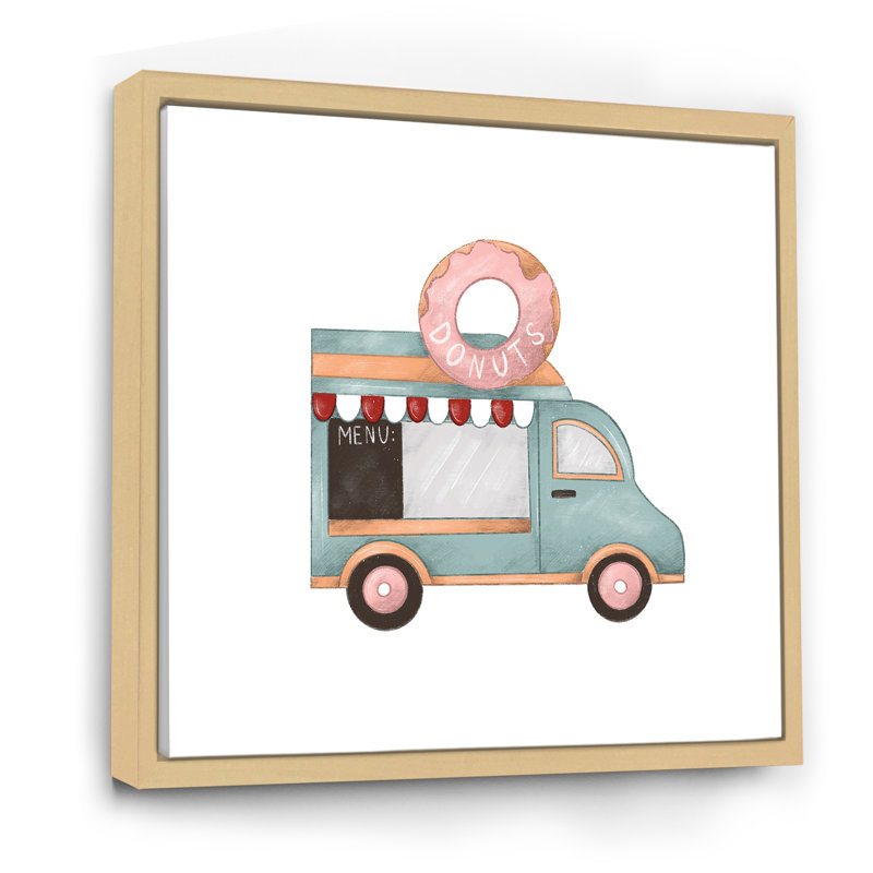 Art rétro sur toile, Donut Van Kiosk, H 36 po x l 36 po x P 1,5 po, Cadre naturel flottant
