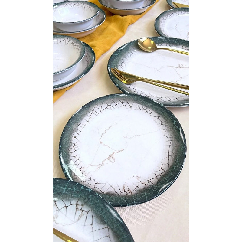 Dinner Set (24 Pieces), White/Anthracite