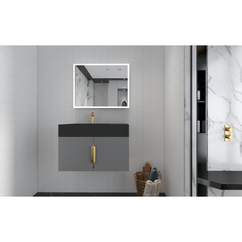 Ensemble de meuble-lavabo mural simple 30 po avec surface solide Amazon, Noir, Gris, Or