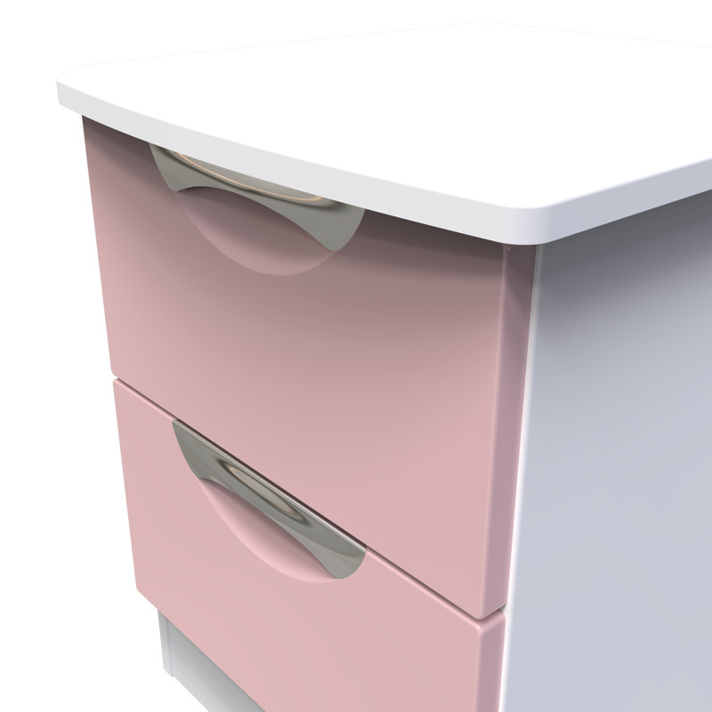 Fully Assembled Lebay 2 DrawerÂ Bedside Table, Pink, White