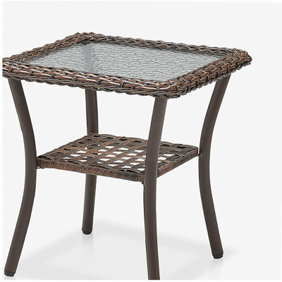 Outdoor Wicker Side Table,20x20x20 inch All Weather Rattan Small Patio Table Square End Table for Pool Balcony Deck Porch, Brown