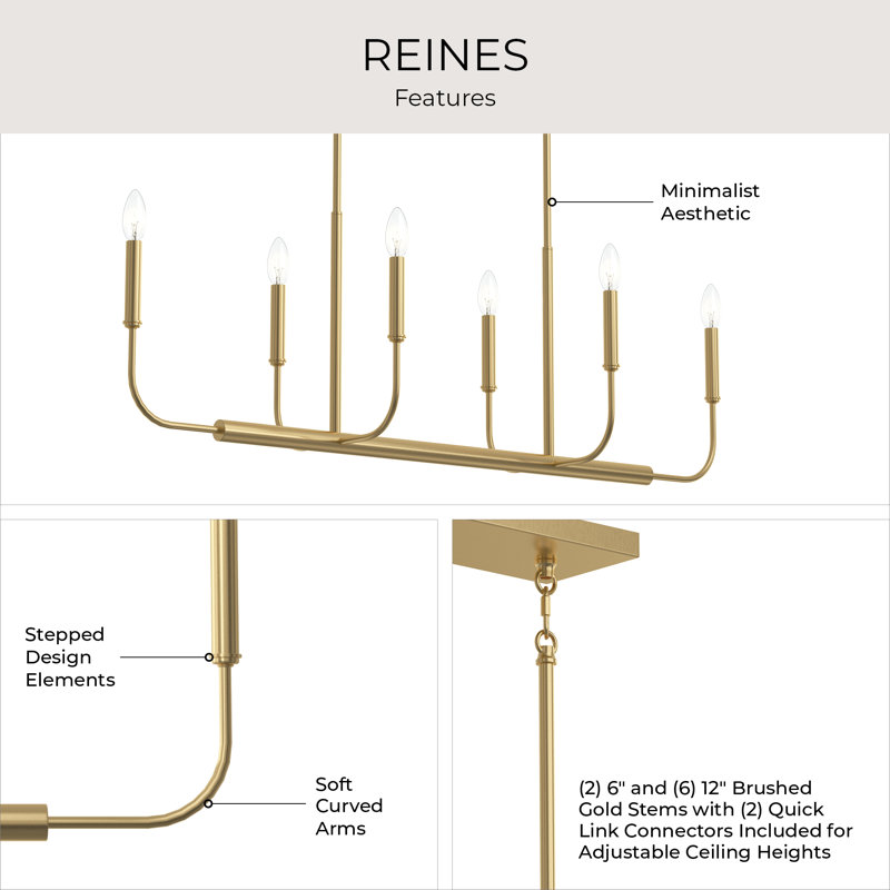 Reines 6-Light Brushed Gold Linear Chandelier, Brushed Gold