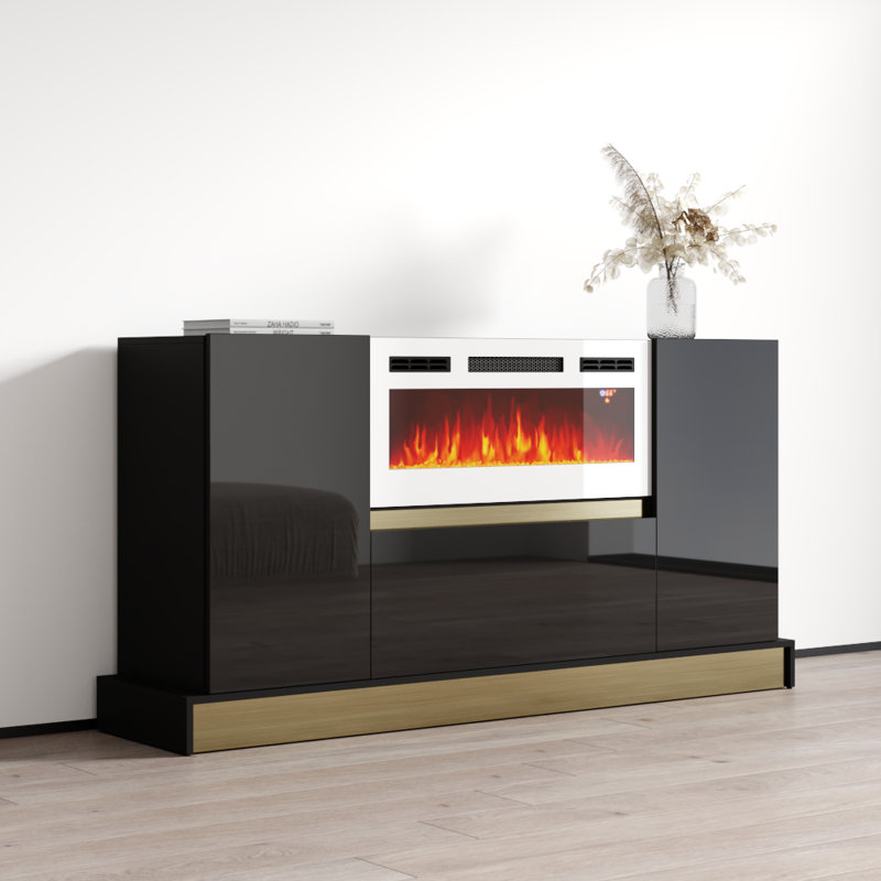 Buffet avec foyer électrique 66,9 po Williamstown, Noir / blanc