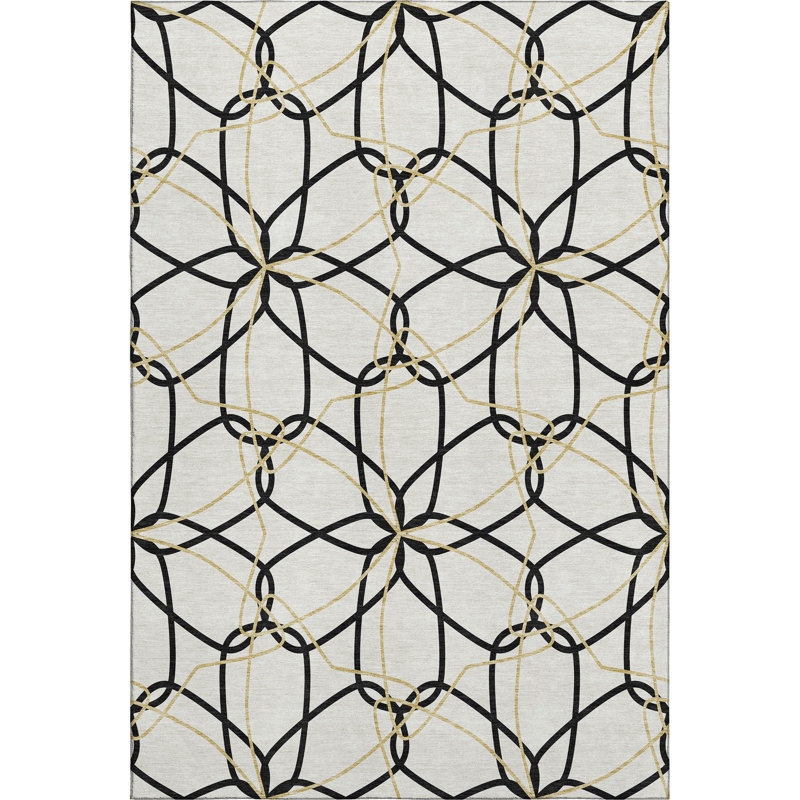 Premium Machine Washable Prisco White Rug, Rectangle 9' x 12'
